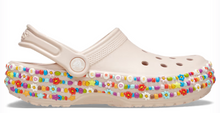 Load image into Gallery viewer, Beige clog with colorful bead embellishments on a white background
