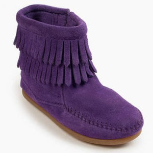 Minnetonka Moccasin Double Fringe Side Zip Boot Kids Little's